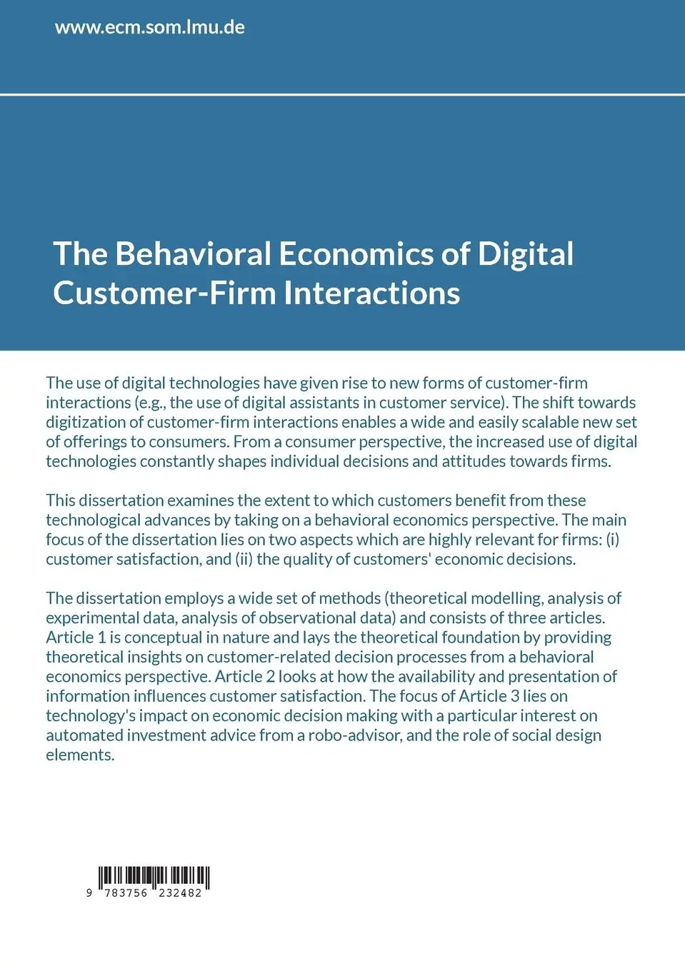 Rückseite: 9783756232482 | The Behavioral Economics of Digital Customer-Firm Interactions | Back