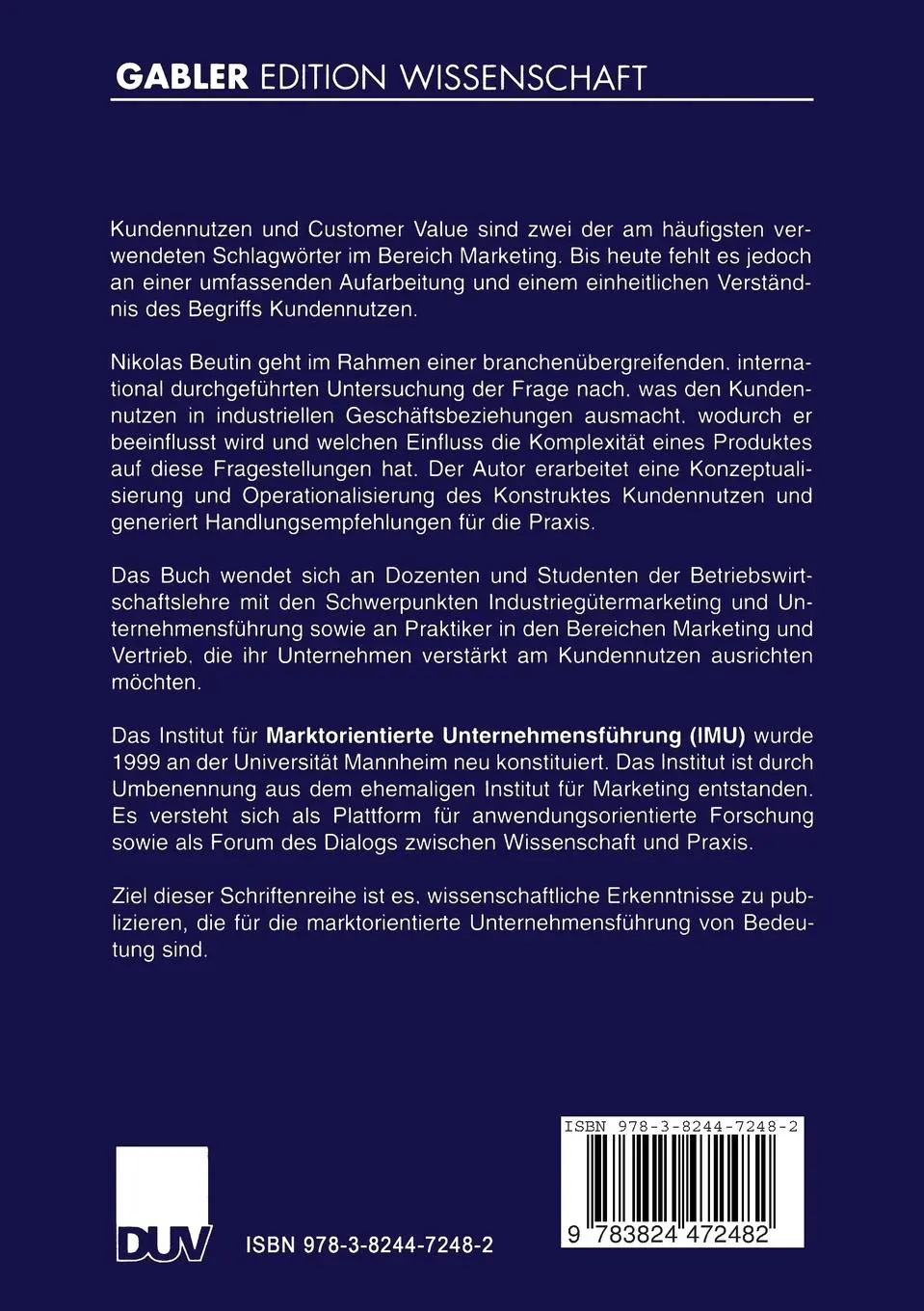 Rückseite: 9783824472482 | Kundennutzen in industriellen Geschäftsbeziehungen | Nikolas Beutin