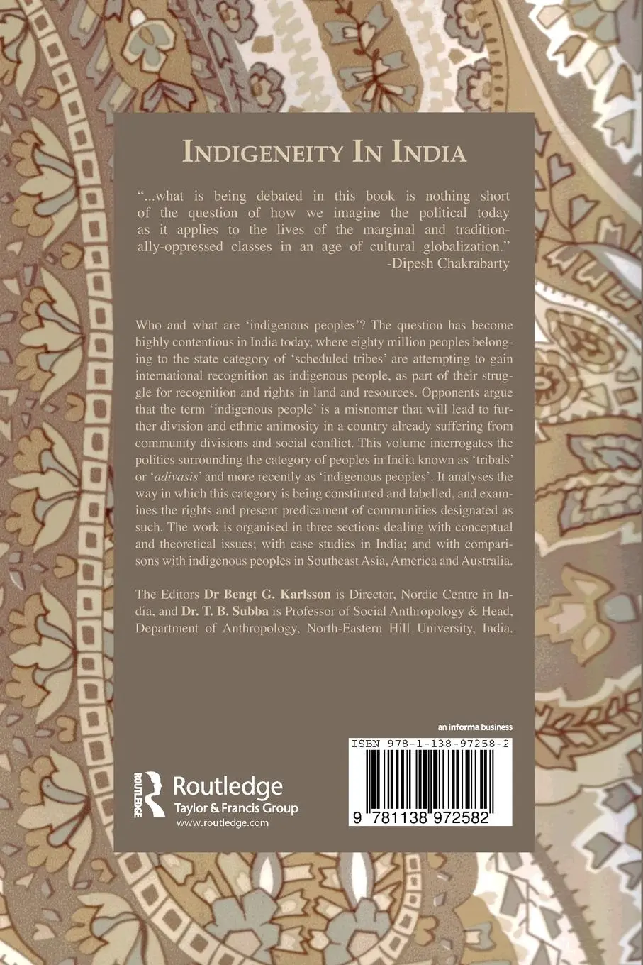 Rückseite: 9781138972582 | Indigeneity In India | Bengt T. Karlsson (u. a.) | Taschenbuch | 2016