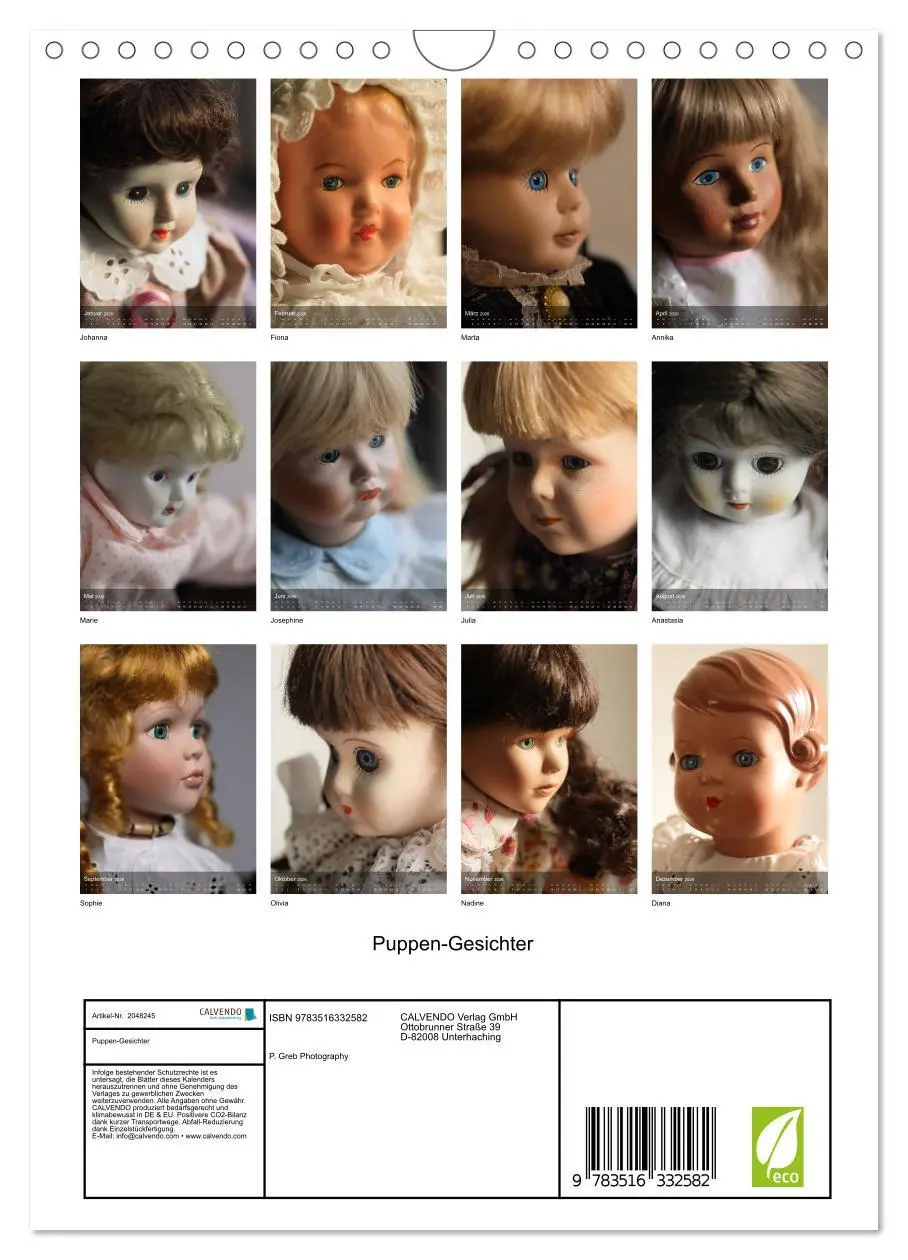 Bild: 9783516332582 | Puppen-Gesichter (Wandkalender 2026 DIN A4 hoch), CALVENDO...