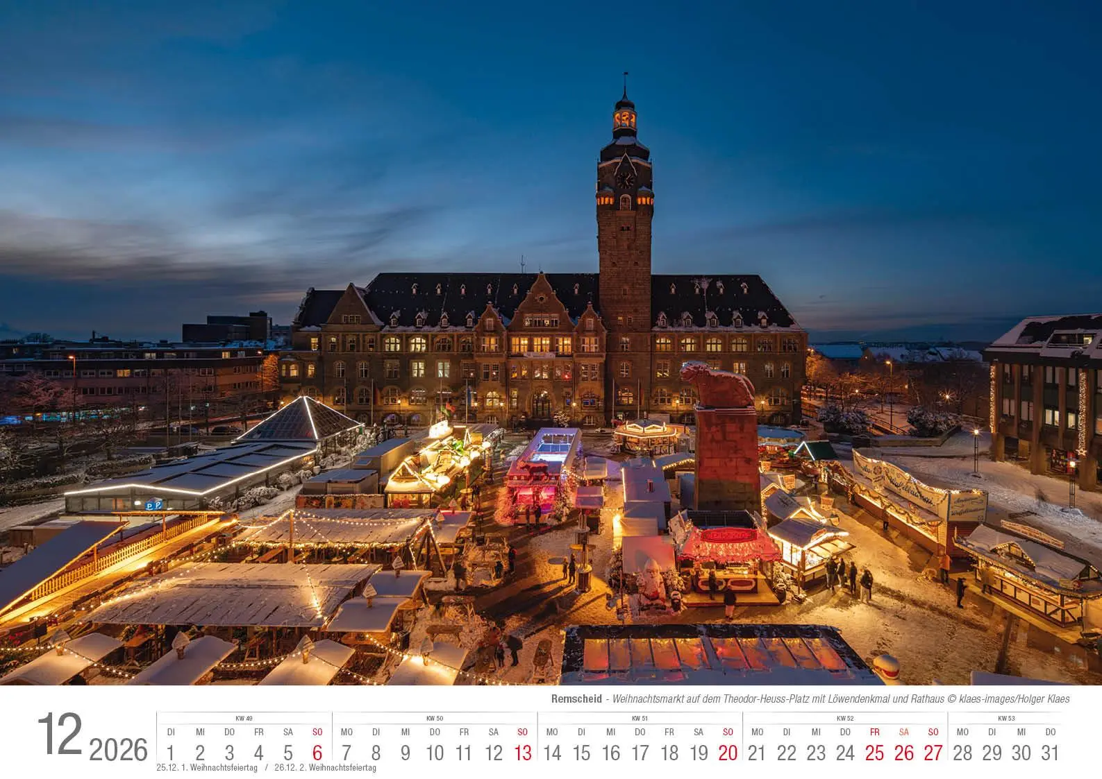 Bild: 9783965352582 | Remscheid 2026 Bildkalender A3 Spiralbindung | Holger Klaes | Kalender