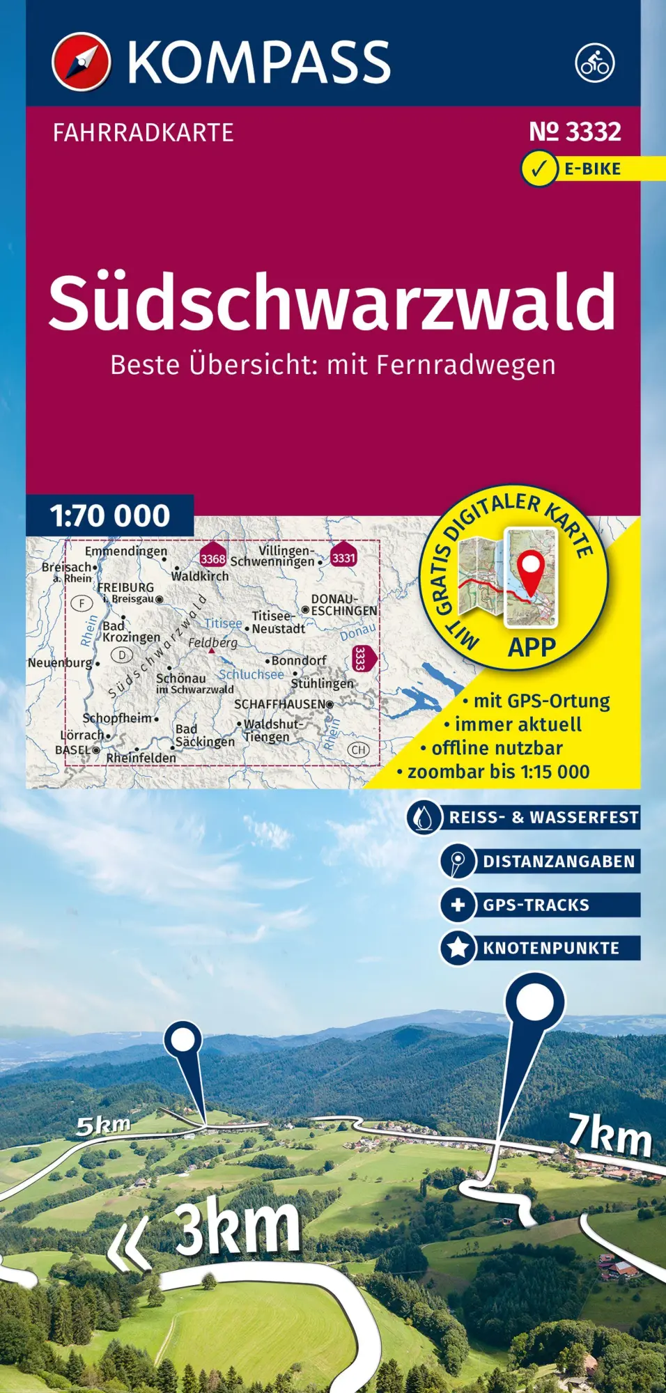 Cover: 9783991542582 | KOMPASS Fahrradkarte 3332 Südschwarzwald mit Knotenpunkten 1:70.000