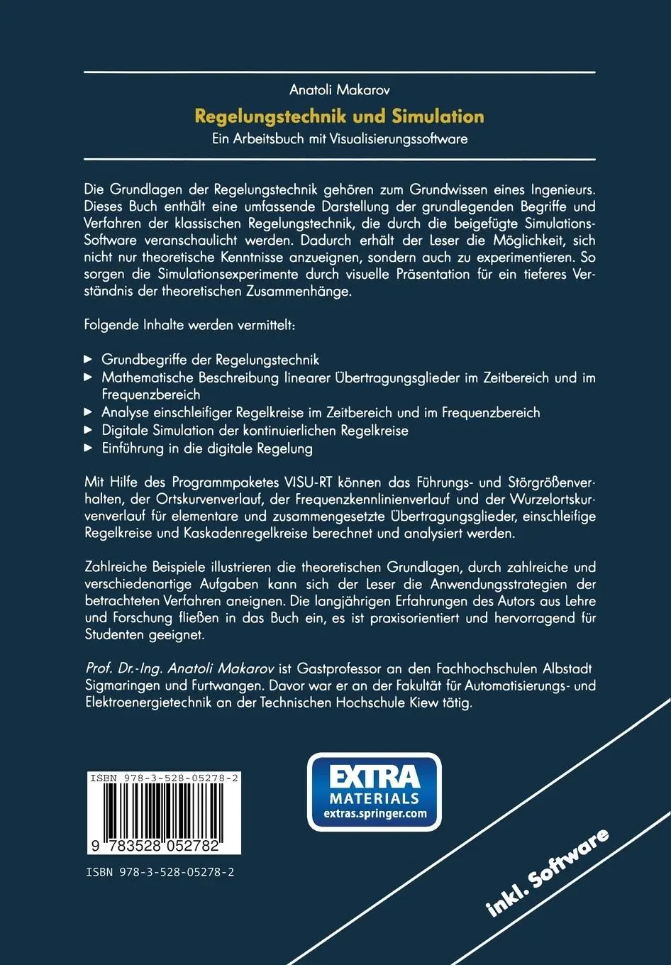 Rückseite: 9783528052782 | Regelungstechnik und Simulation | Anatoli Makarov | Taschenbuch | viii