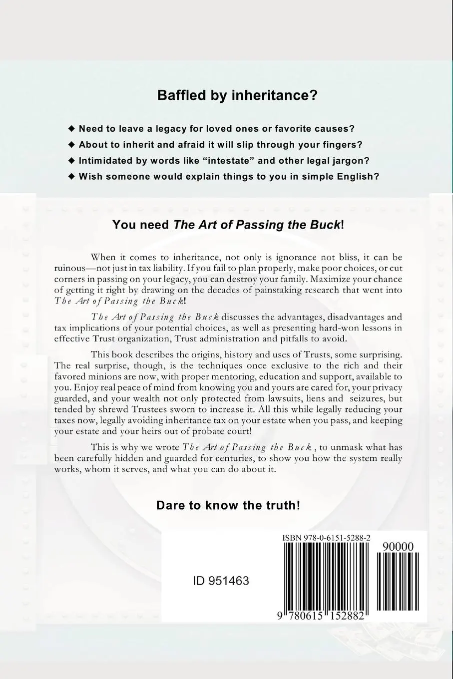 Rückseite: 9780615152882 | The Art of Passing the Buck, Vol I; Secrets of Wills and Trusts...