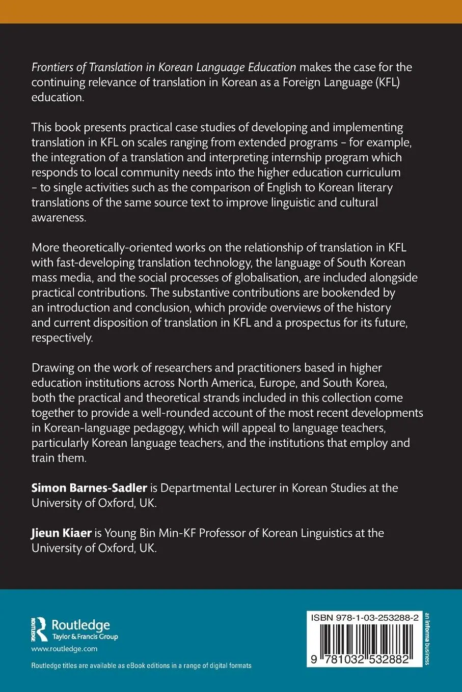 Rückseite: 9781032532882 | Frontiers of Translation in Korean Language Education | Kiaer (u. a.)