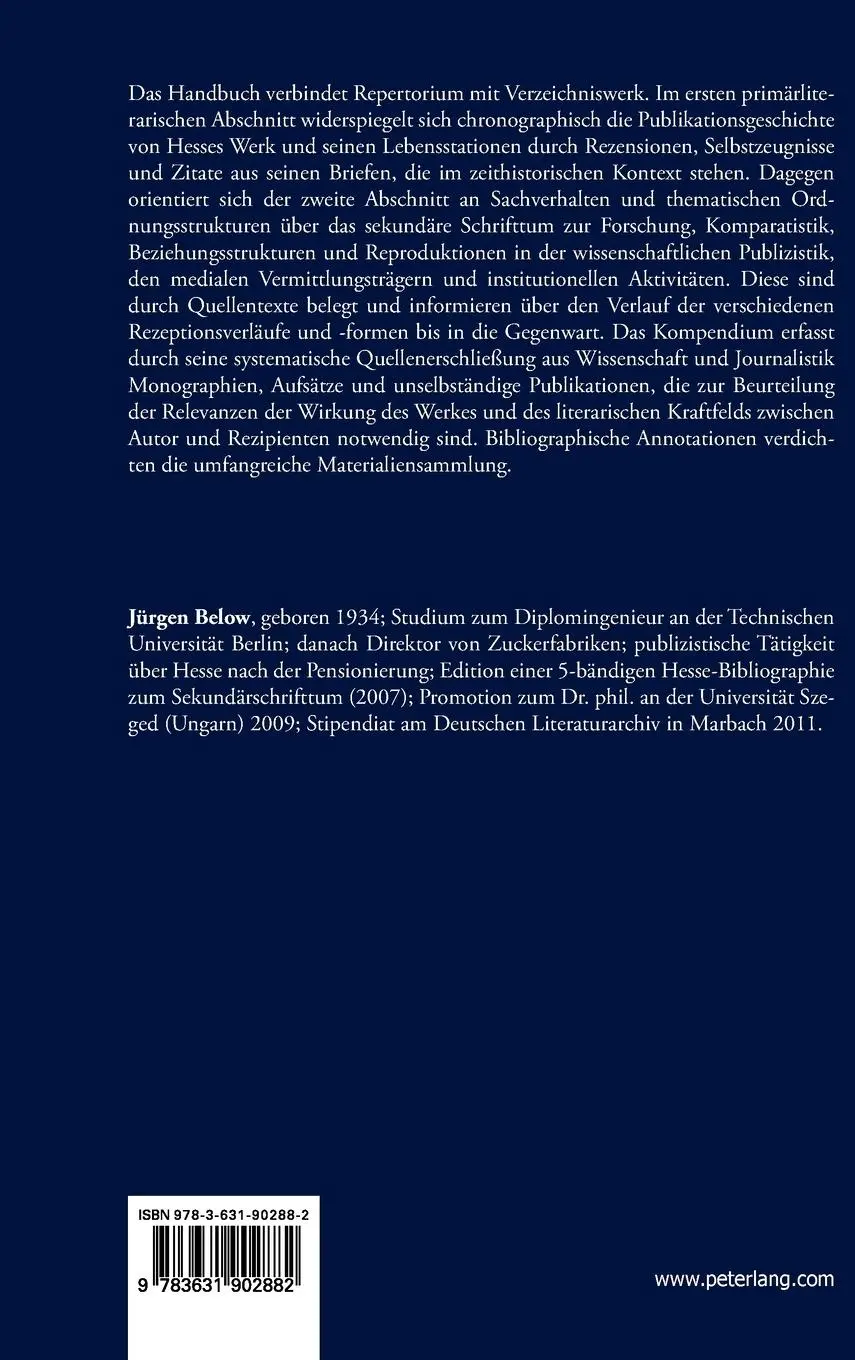 Rückseite: 9783631902882 | Hermann Hesse-Handbuch | Quellentexte zu Leben, Werk und Wirkung