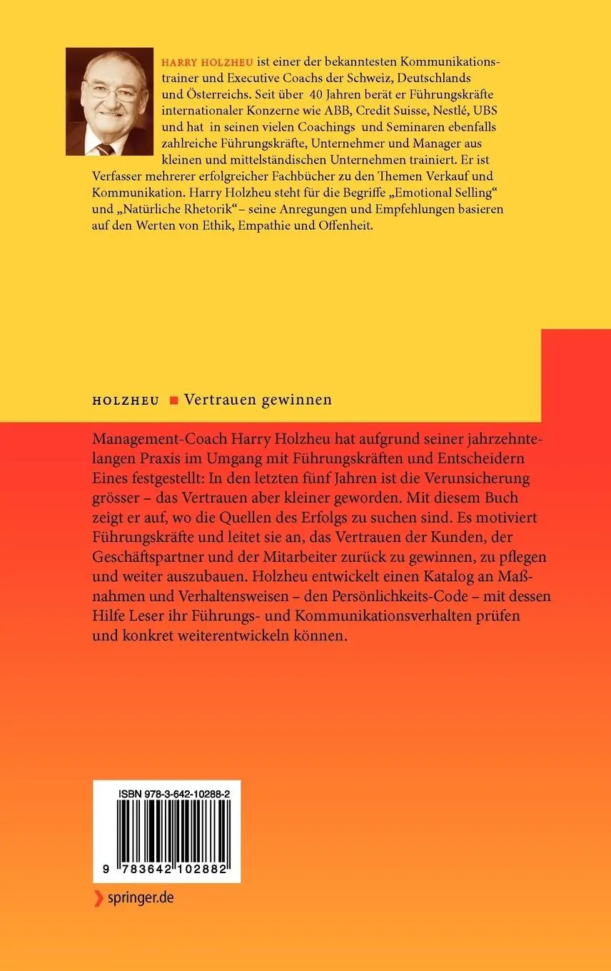 Rückseite: 9783642102882 | Vertrauen gewinnen | Harry Holzheu | Buch | xiv | Deutsch | 2010
