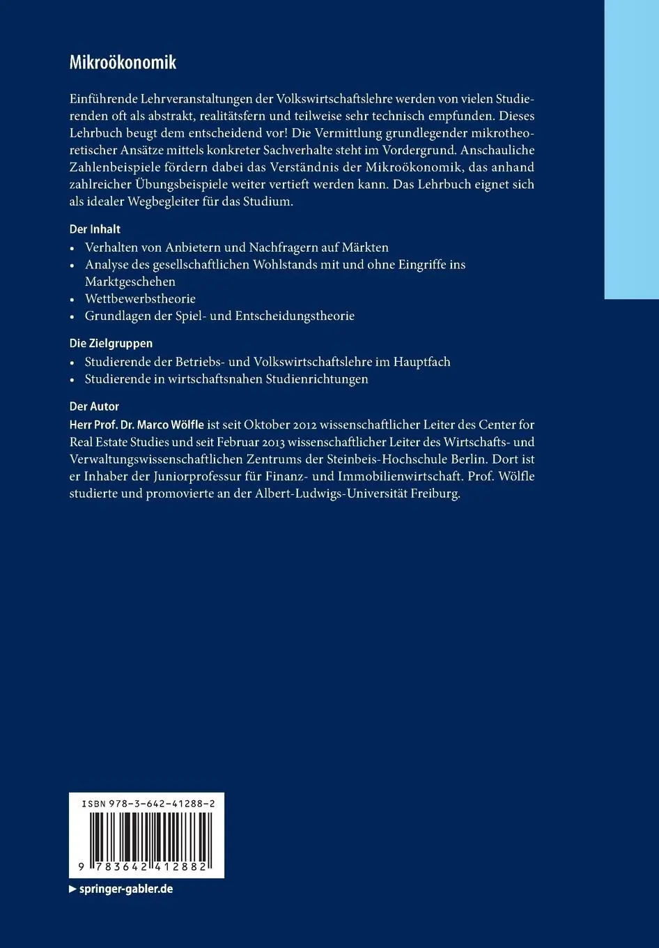 Rückseite: 9783642412882 | Mikroökonomik | im Bachelor-Studium | Marco Wölfle | Taschenbuch | ix