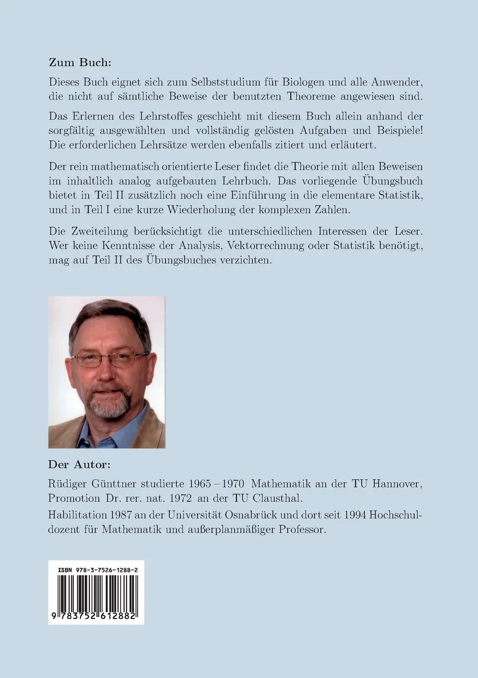 Rückseite: 9783752612882 | Übungsbuch Mathematik für Biologen und Anwender, Teil II | Günttner
