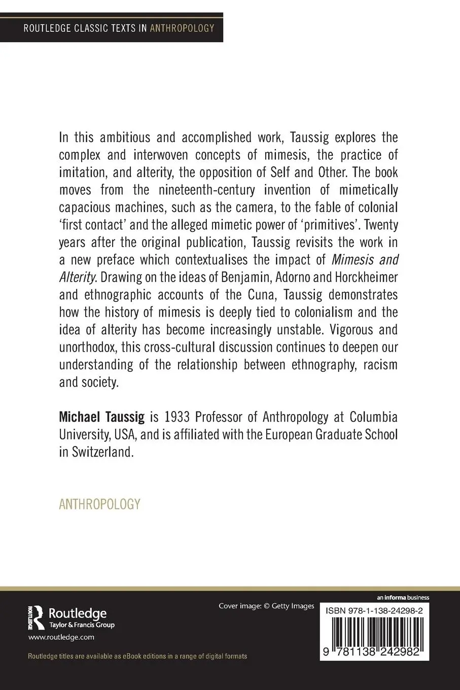 Rückseite: 9781138242982 | Mimesis and Alterity | A Particular History of the Senses | Taussig