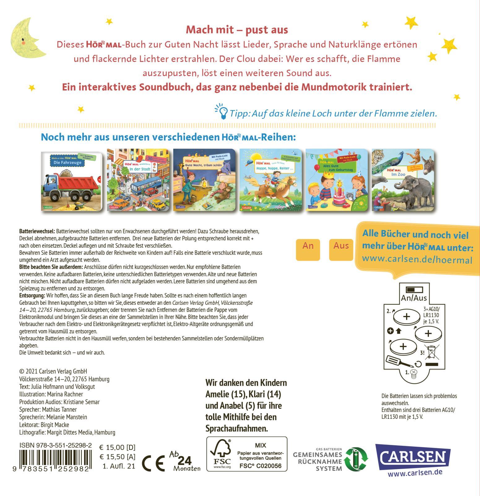 Rückseite: 9783551252982 | Hör mal (Soundbuch): Mach mit - Pust aus: Gute Nacht, Engelchen | Buch