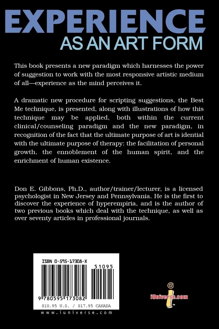 Rückseite: 9780595173082 | Experience as an Art Form | Don E. Gibbons | Taschenbuch | Englisch