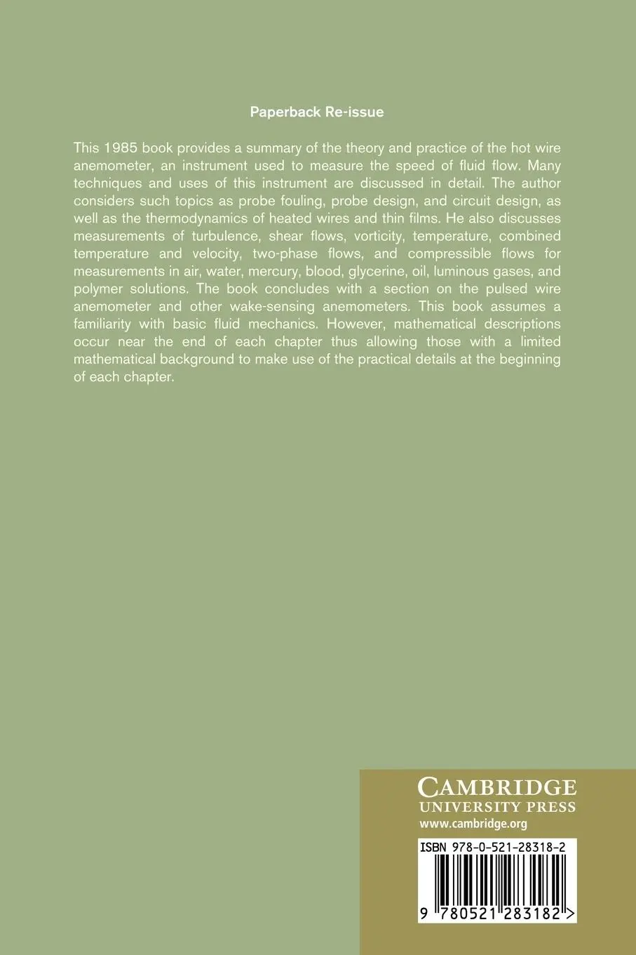 Rückseite: 9780521283182 | Fundamentals of Hot Wire Anemometry | Charles G. Lomas | Taschenbuch