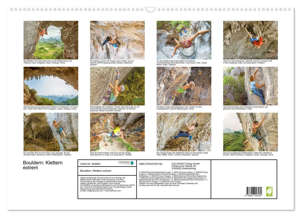 Bild: 9783457943182 | Bouldern: Klettern extrem (Wandkalender 2026 DIN A2 quer), CALVENDO...
