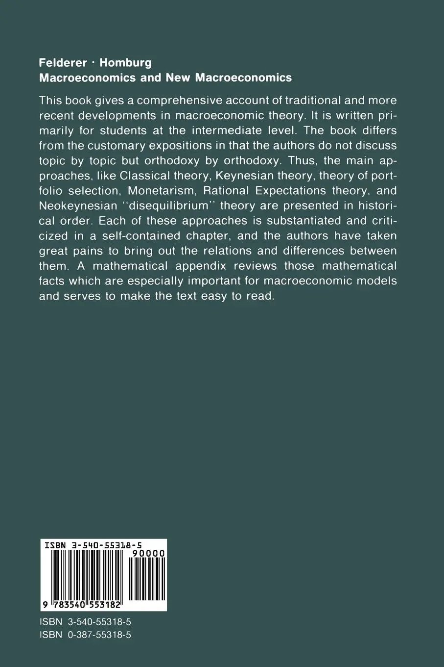Rückseite: 9783540553182 | Macroeconomics and New Macroeconomics | Stefan Homburg (u. a.) | Buch