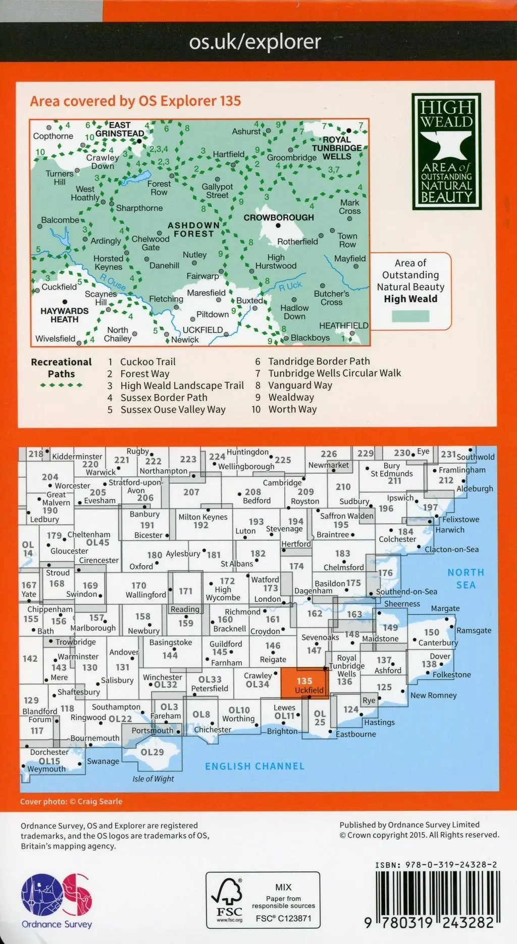 Bild: 9780319243282 | Ashdown Forest | Ordnance Survey | (Land-)Karte | OS Explorer Map