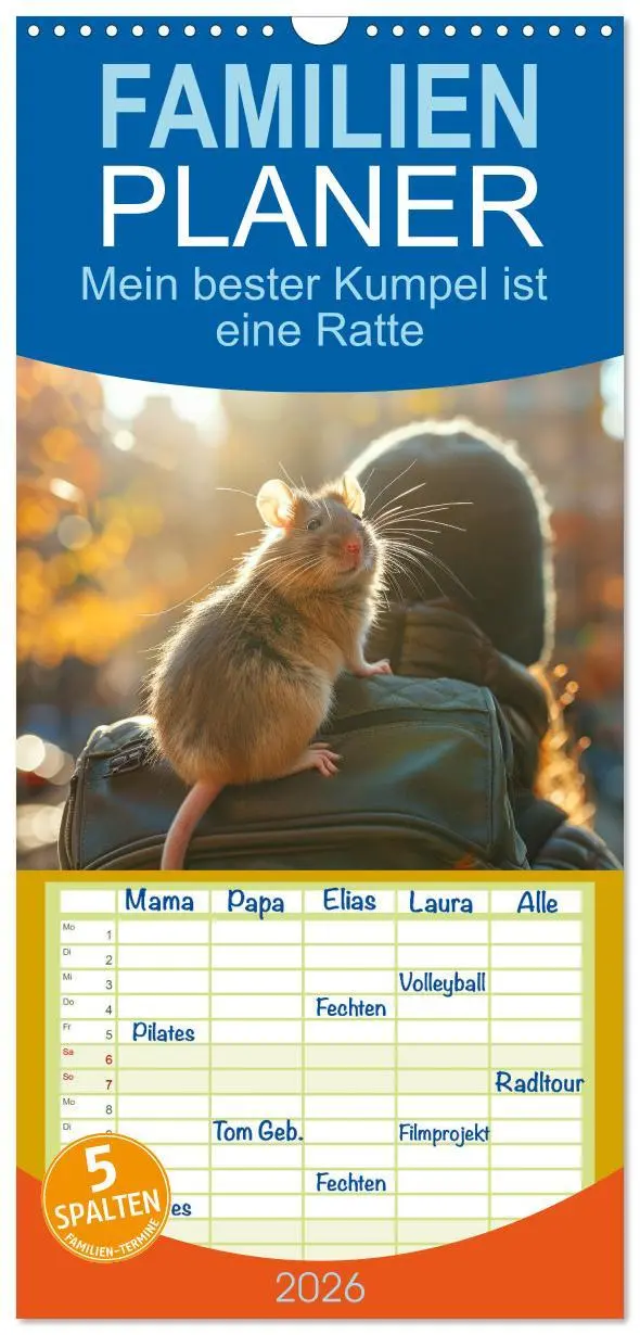 Cover: 9783516493382 | Familienplaner 2026 - Mein bester Kumpel ist eine Ratte mit 5...