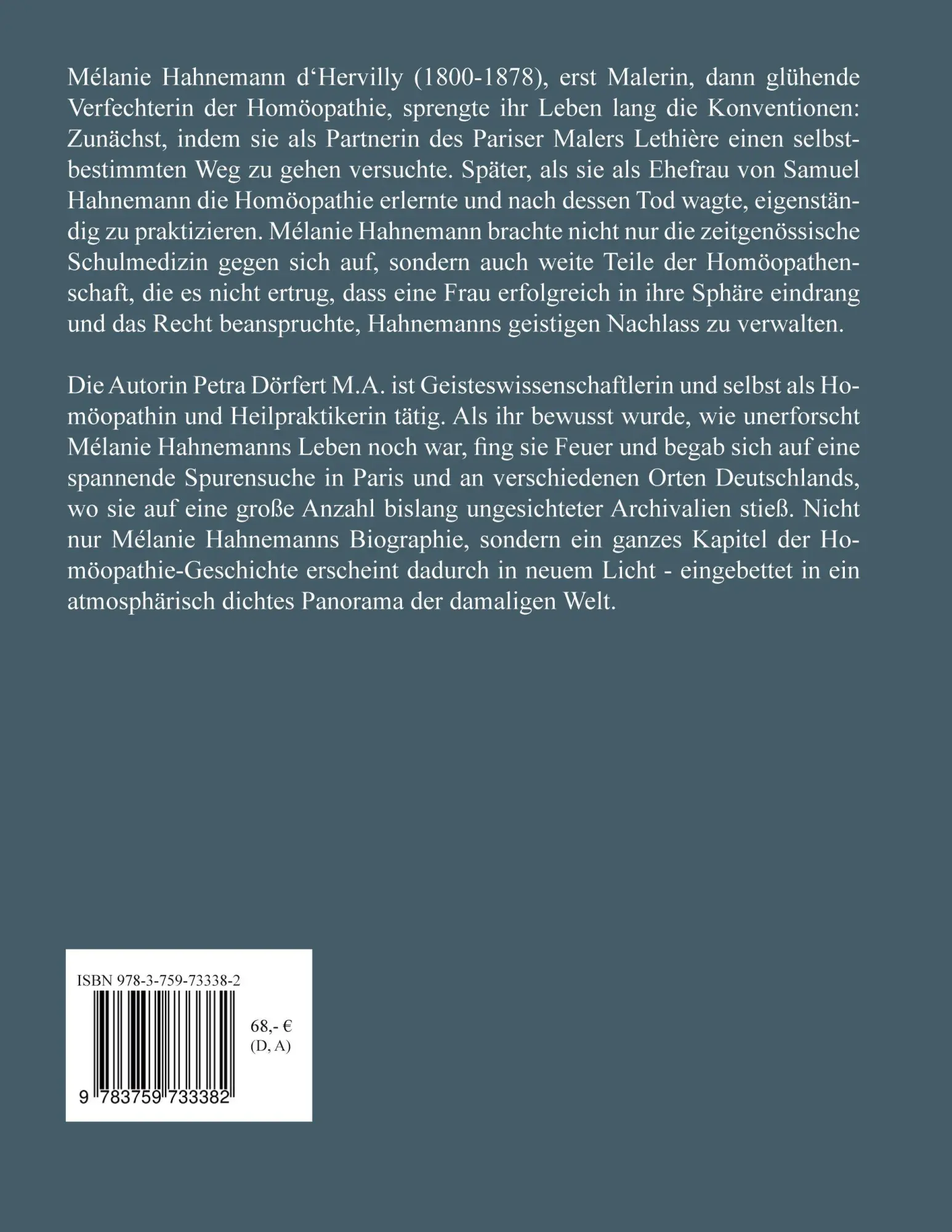 Rückseite: 9783759733382 | Melanie Hahnemann d'Hervilly | Die erste Homöopathin | Petra Dörfert