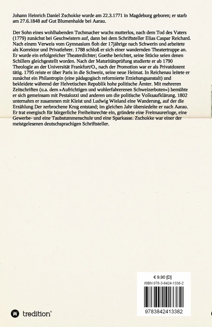 Rückseite: 9783842413382 | Hans Dampf in allen Gassen | Erzählung | Heinrich Zschokke | Buch
