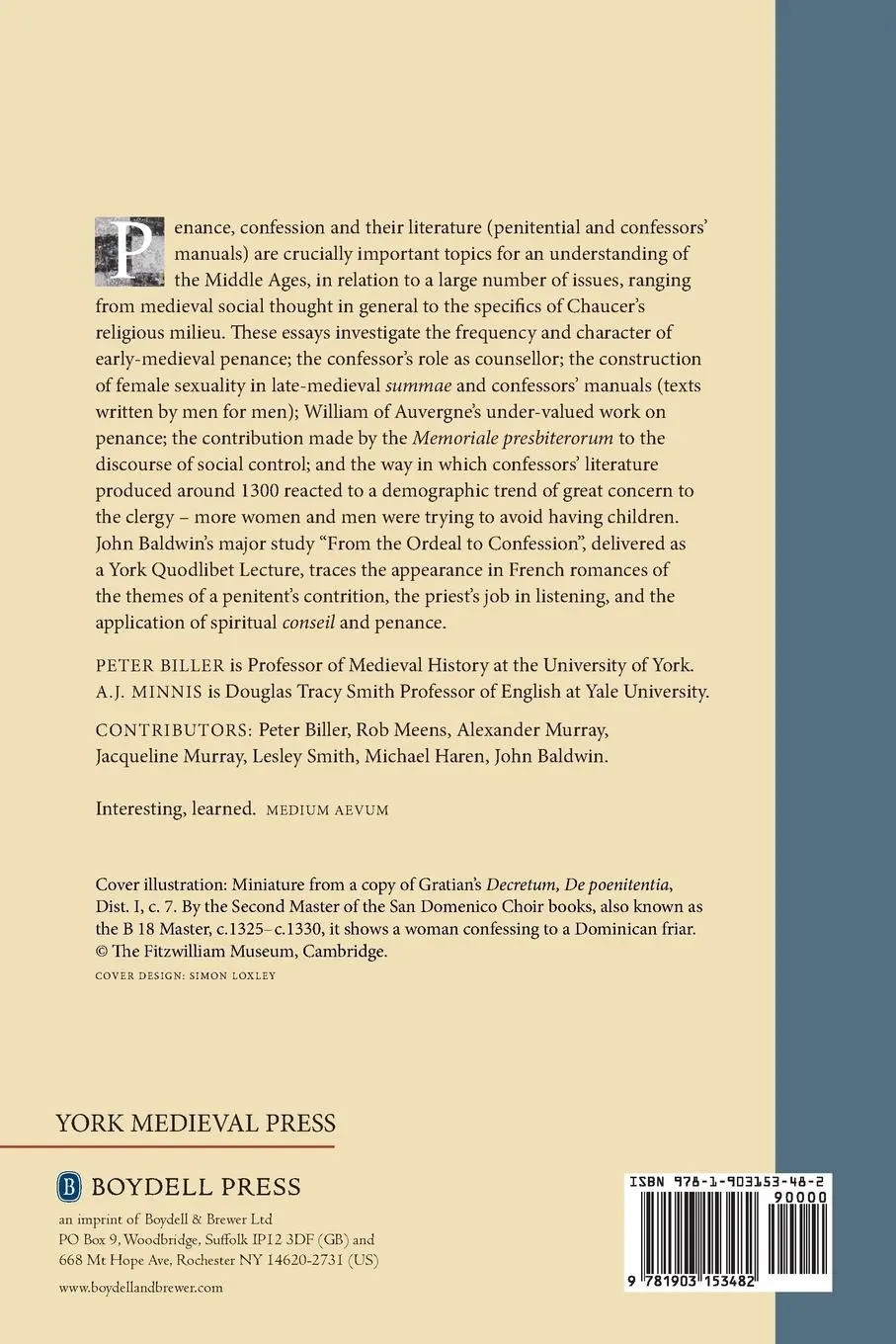 Rückseite: 9781903153482 | Handling Sin | Confession in the Middle Ages | Minnis (u. a.) | Buch