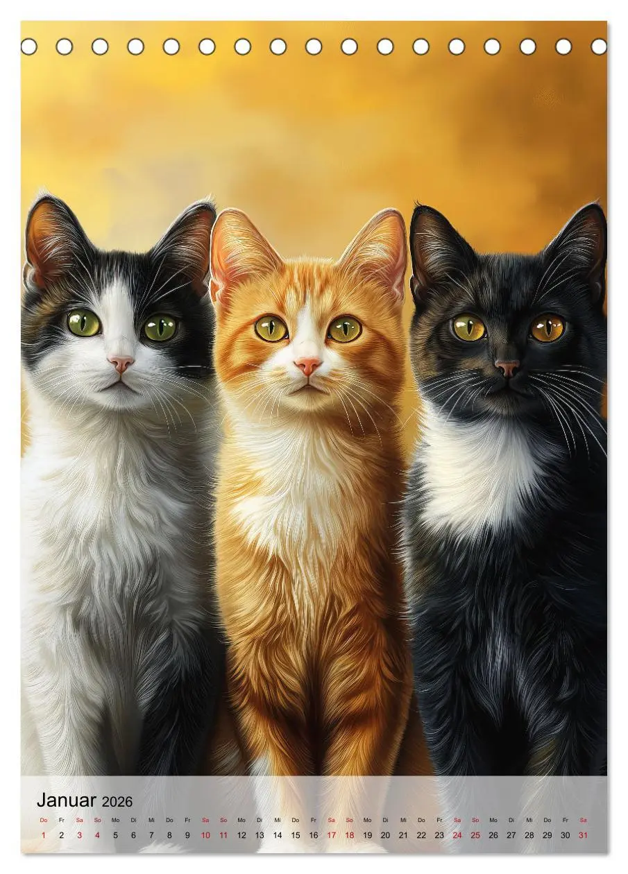 Bild: 9783516243482 | Katzen (Tischkalender 2026 DIN A5 hoch), CALVENDO Monatskalender