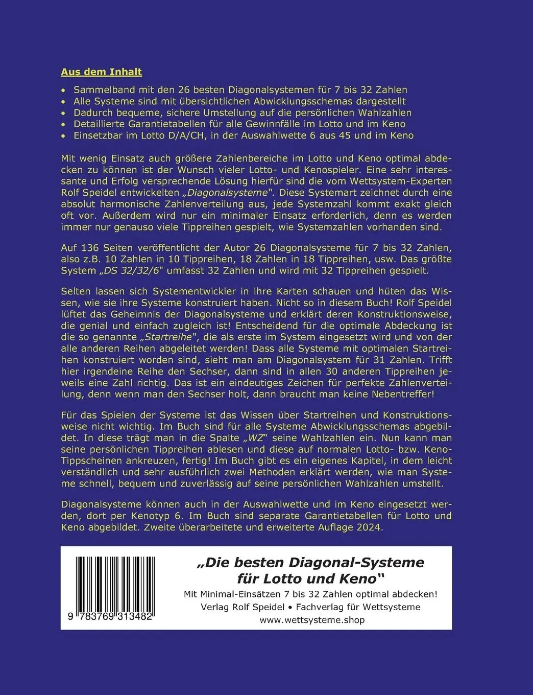Rückseite: 9783769313482 | Die besten Diagonal-Systeme für Lotto und Keno | Rolf Speidel | Buch