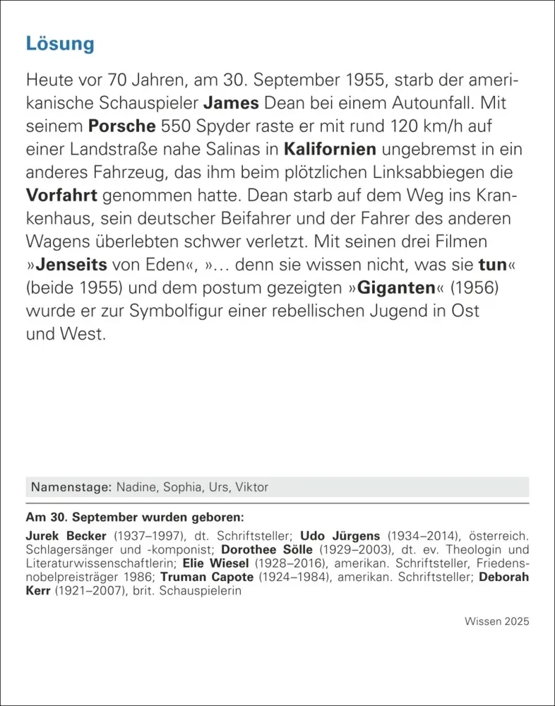 Bild: 9783840033582 | Wissen Tagesabreißkalender 2025 - Quizfragen aus Geschichte,...