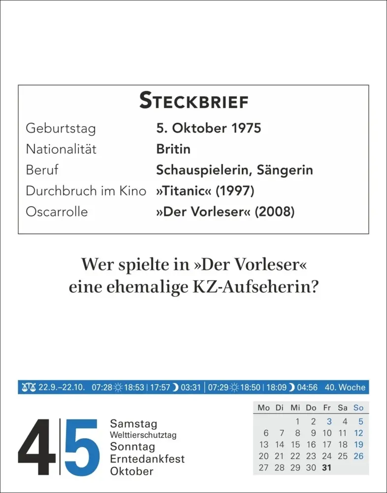 Bild: 9783840033582 | Wissen Tagesabreißkalender 2025 - Quizfragen aus Geschichte,...