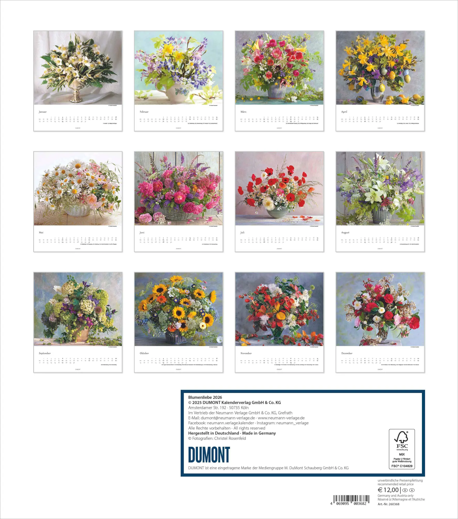 Bild: 4069095003682 | Blumenliebe 2026 - Foto-Kalender - Wand-Kalender - 30x34 -...