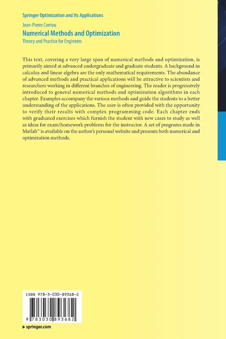 Rückseite: 9783030893682 | Numerical Methods and Optimization | Theory and Practice for Engineers