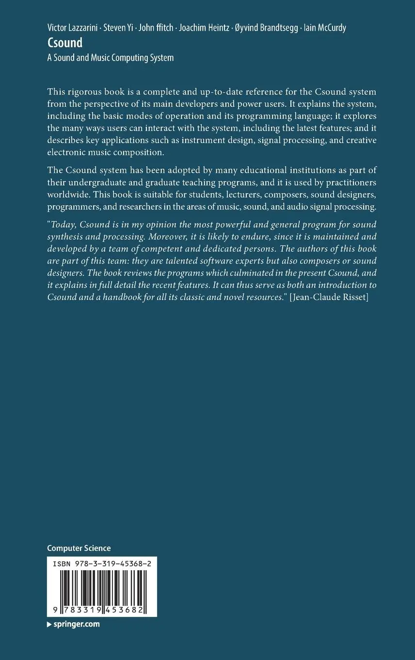 Rückseite: 9783319453682 | Csound | A Sound and Music Computing System | Victor Lazzarini (u. a.)
