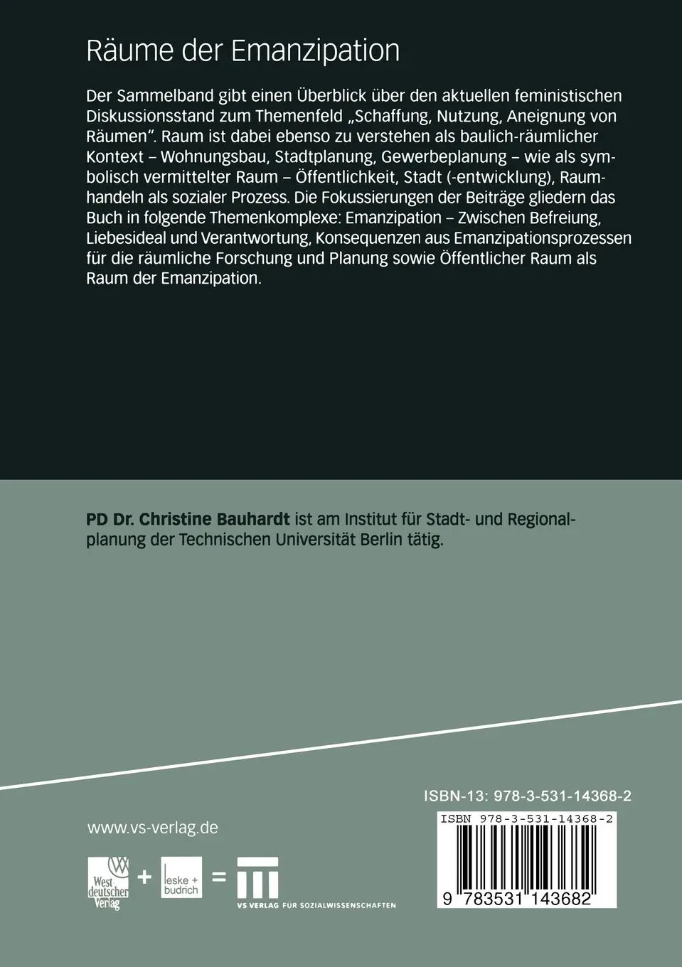 Rückseite: 9783531143682 | Räume der Emanzipation | Christine Bauhardt | Taschenbuch | 254 S.
