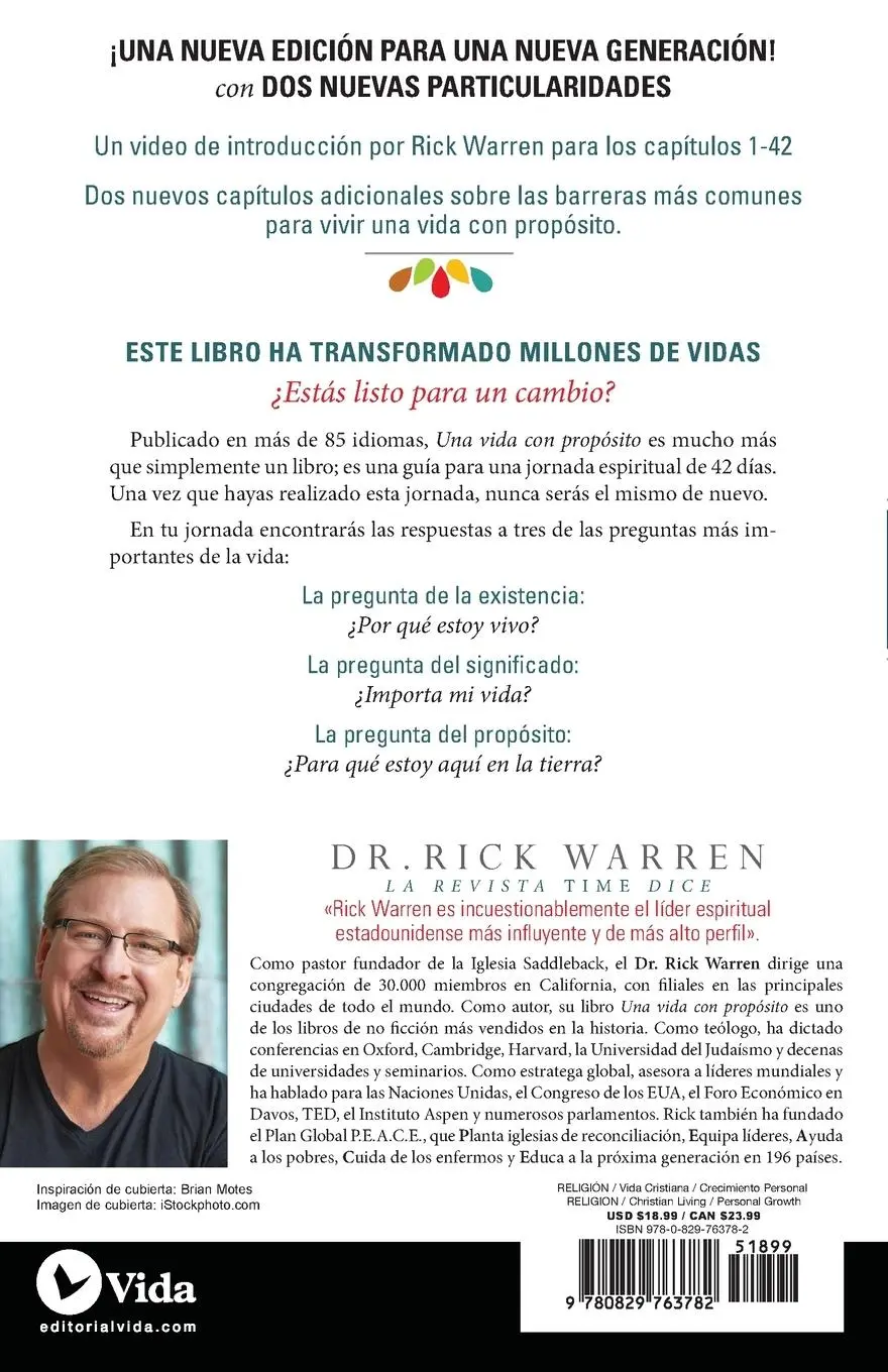 Rückseite: 9780829763782 | Una vida con propósito | ¿Para qué estoy aquí en la tierra? | Warren