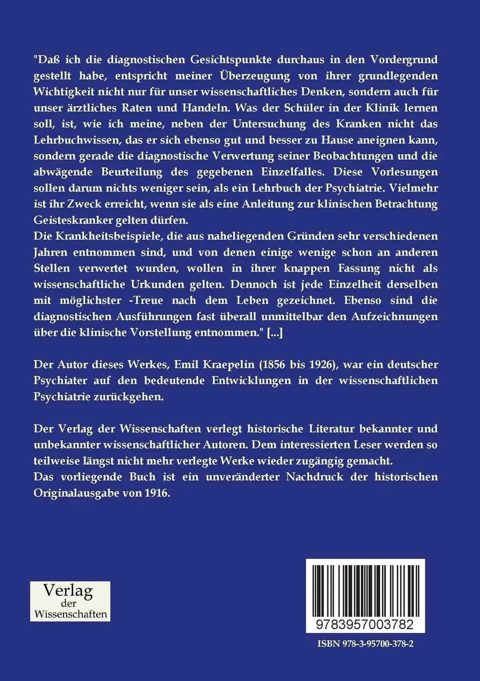 Rückseite: 9783957003782 | Einführung in die psychiatrische Klinik | Emil Kraepelin | Taschenbuch