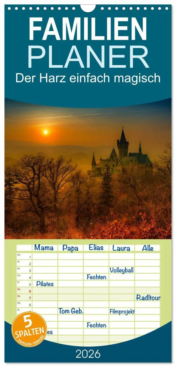 Cover: 9783516513882 | Familienplaner 2026 - Der Harz einfach magisch mit 5 Spalten...