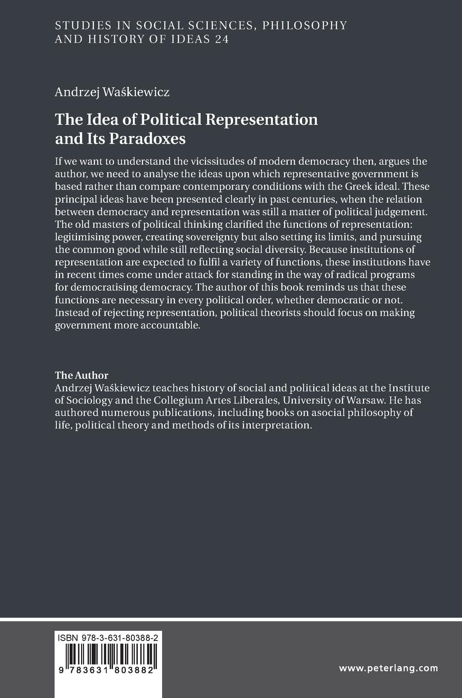 Rückseite: 9783631803882 | The Idea of Political Representation and Its Paradoxes | Wa¿kiewicz