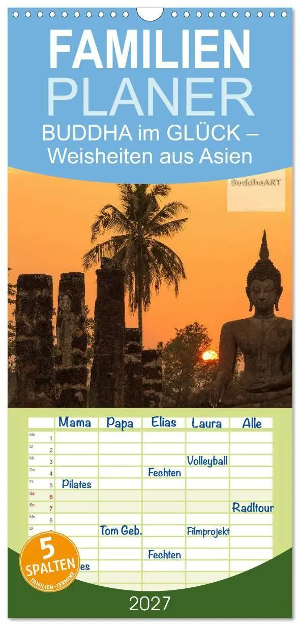 Cover: 9783594343982 | Familienplaner 2027 - BUDDHA im GLÜCK - Weisheiten aus Asien mit 5...