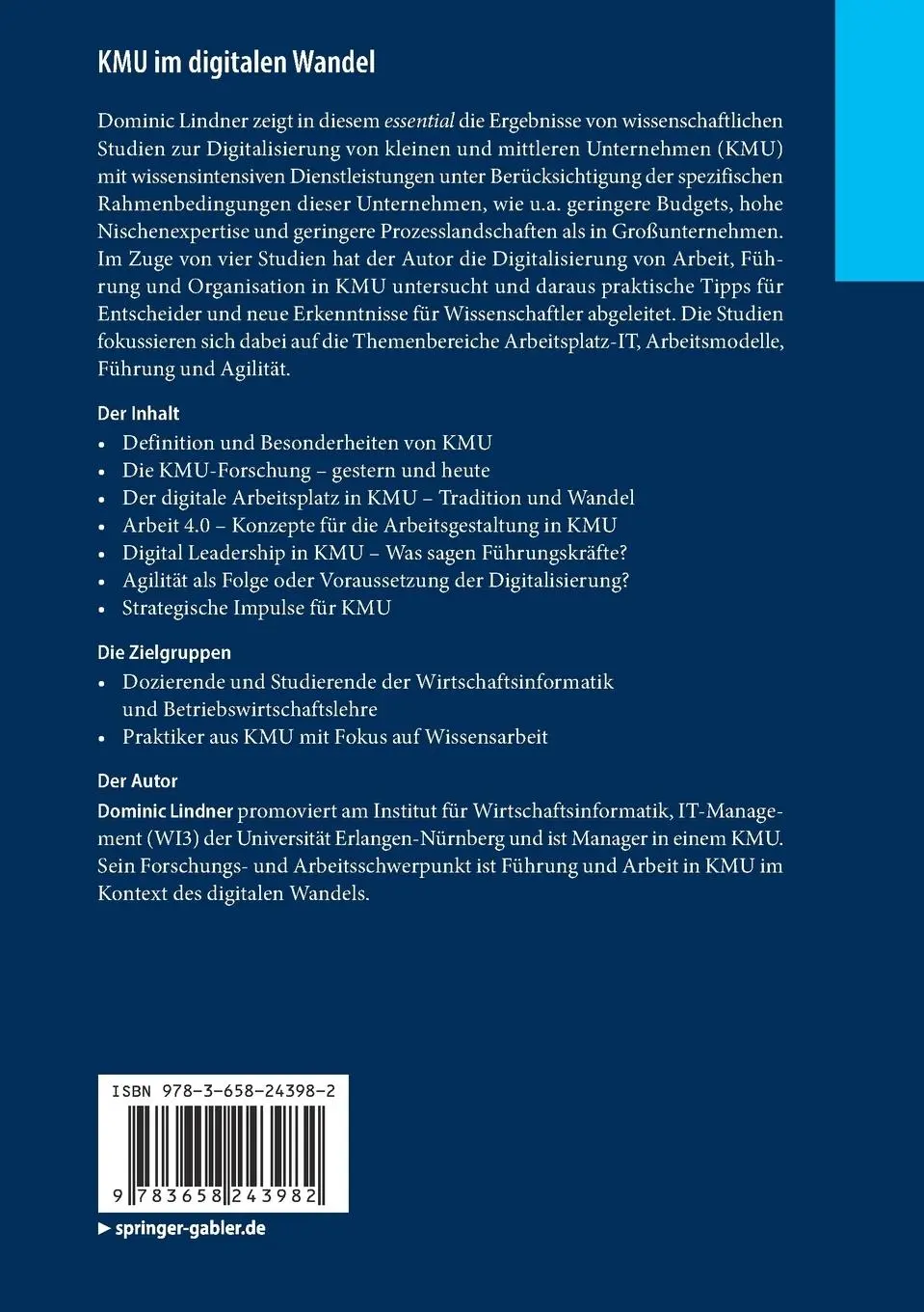 Rückseite: 9783658243982 | KMU im digitalen Wandel | Dominic Lindner | Taschenbuch | Deutsch