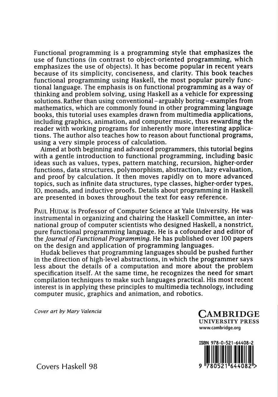 Rückseite: 9780521644082 | The Haskell School of Expression | Paul Hudak (u. a.) | Taschenbuch