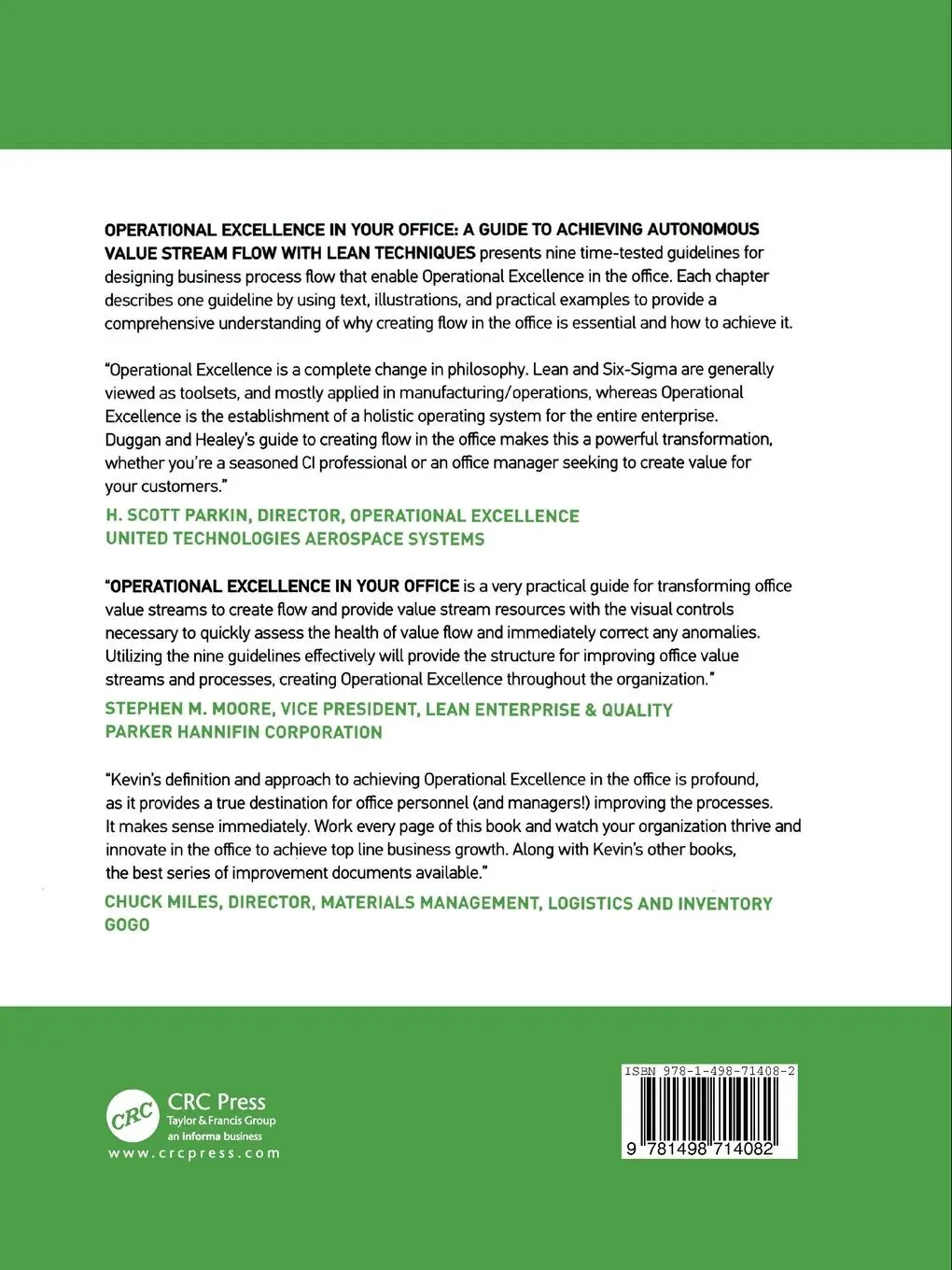 Rückseite: 9781498714082 | Operational Excellence in Your Office | Kevin J. Duggan | Taschenbuch