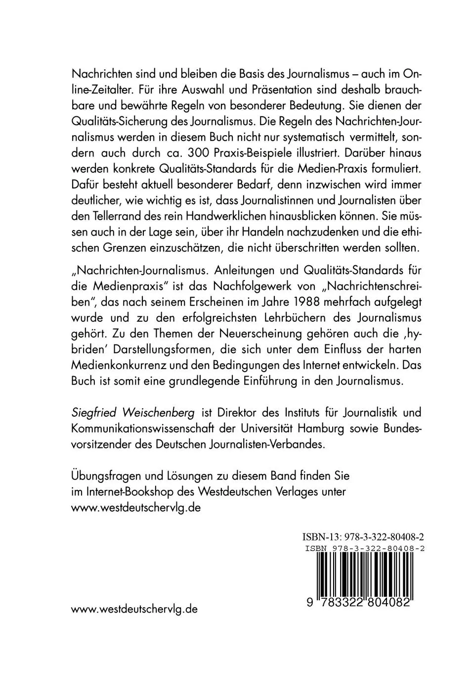 Rückseite: 9783322804082 | Nachrichten-Journalismus | Siegfried Weischenberg | Taschenbuch | 2012