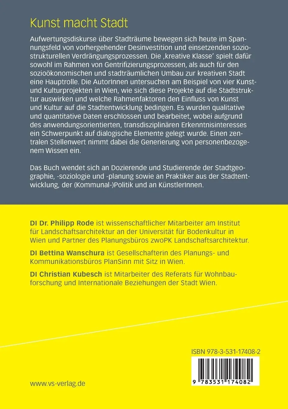 Rückseite: 9783531174082 | Kunst macht Stadt | Philipp Rode (u. a.) | Taschenbuch | 199 S. | 2010