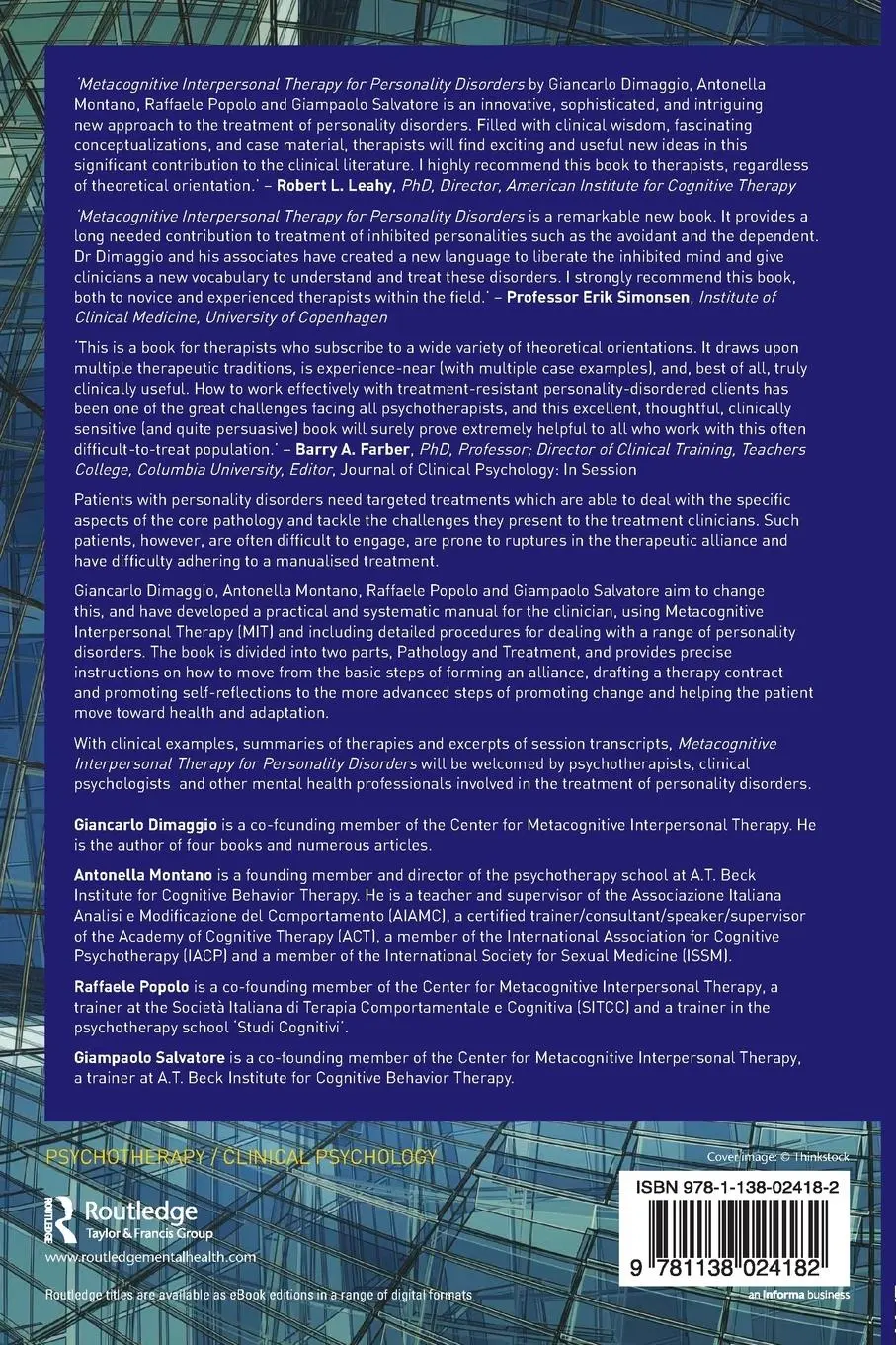 Rückseite: 9781138024182 | Metacognitive Interpersonal Therapy for Personality Disorders | Buch