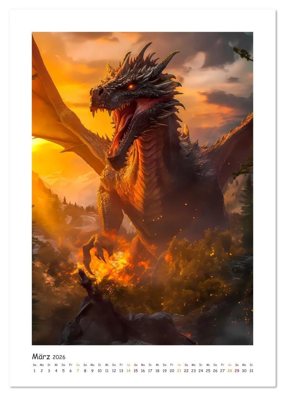 Bild: 9783516314182 | Die Drachenschlacht (hochwertiger Premium Wandkalender 2026 DIN A2...