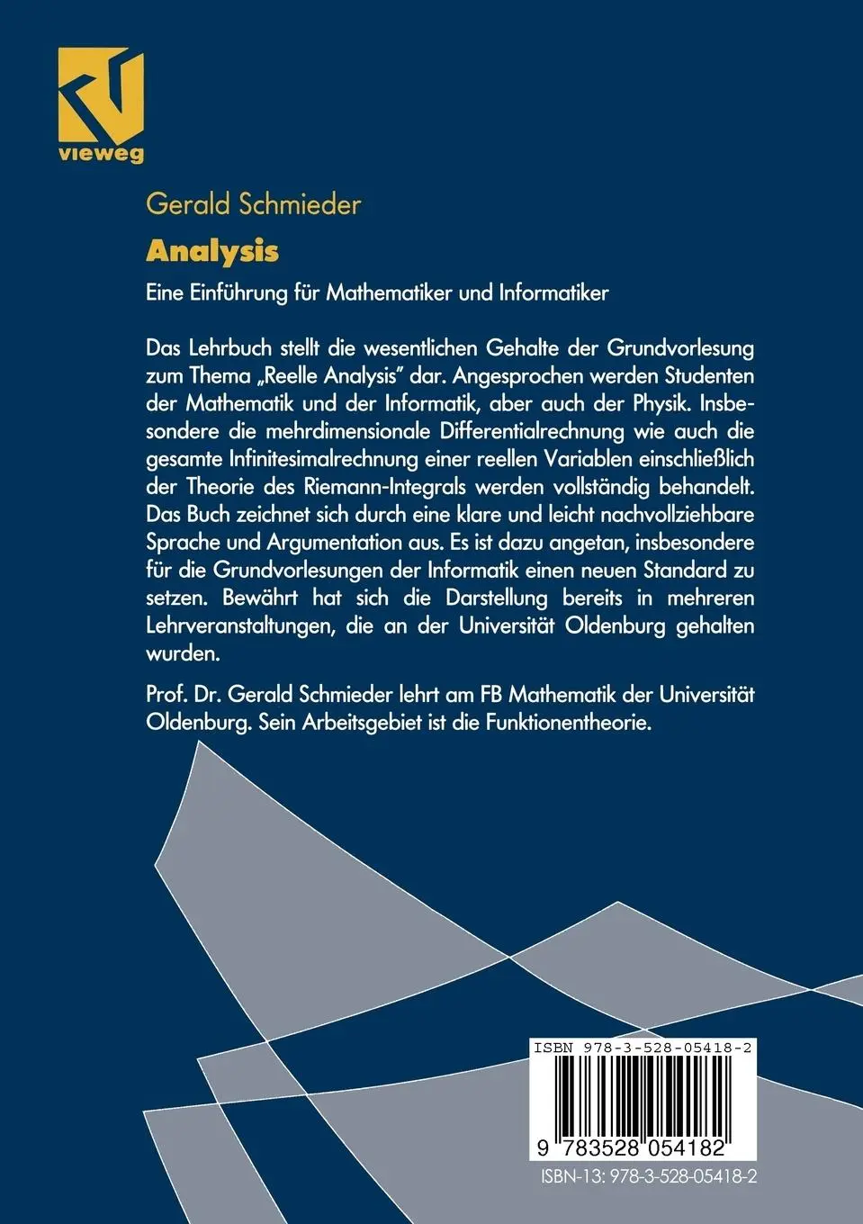 Rückseite: 9783528054182 | Analysis | Eine Einführung für Mathematiker und Informatiker | Buch