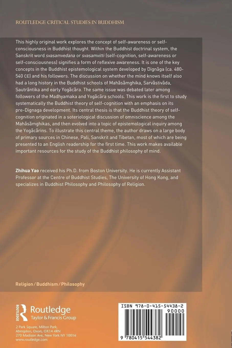 Rückseite: 9780415544382 | The Buddhist Theory of Self-Cognition | Zhihua Yao | Taschenbuch