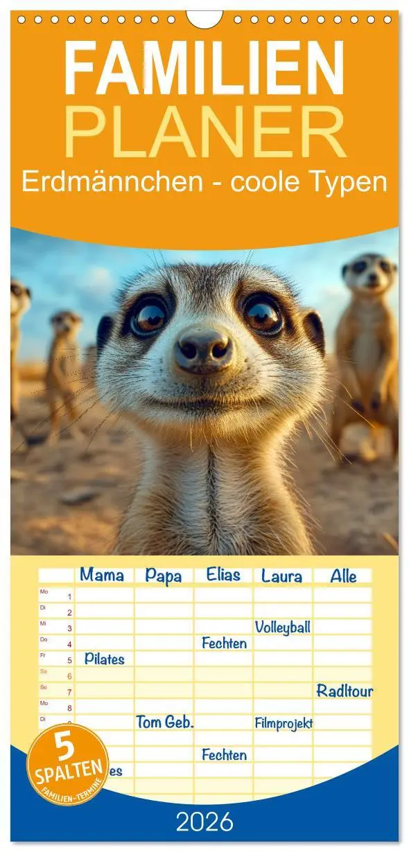 Cover: 9783516604382 | Familienplaner 2026 - Erdmännchen - coole Typen mit 5 Spalten...