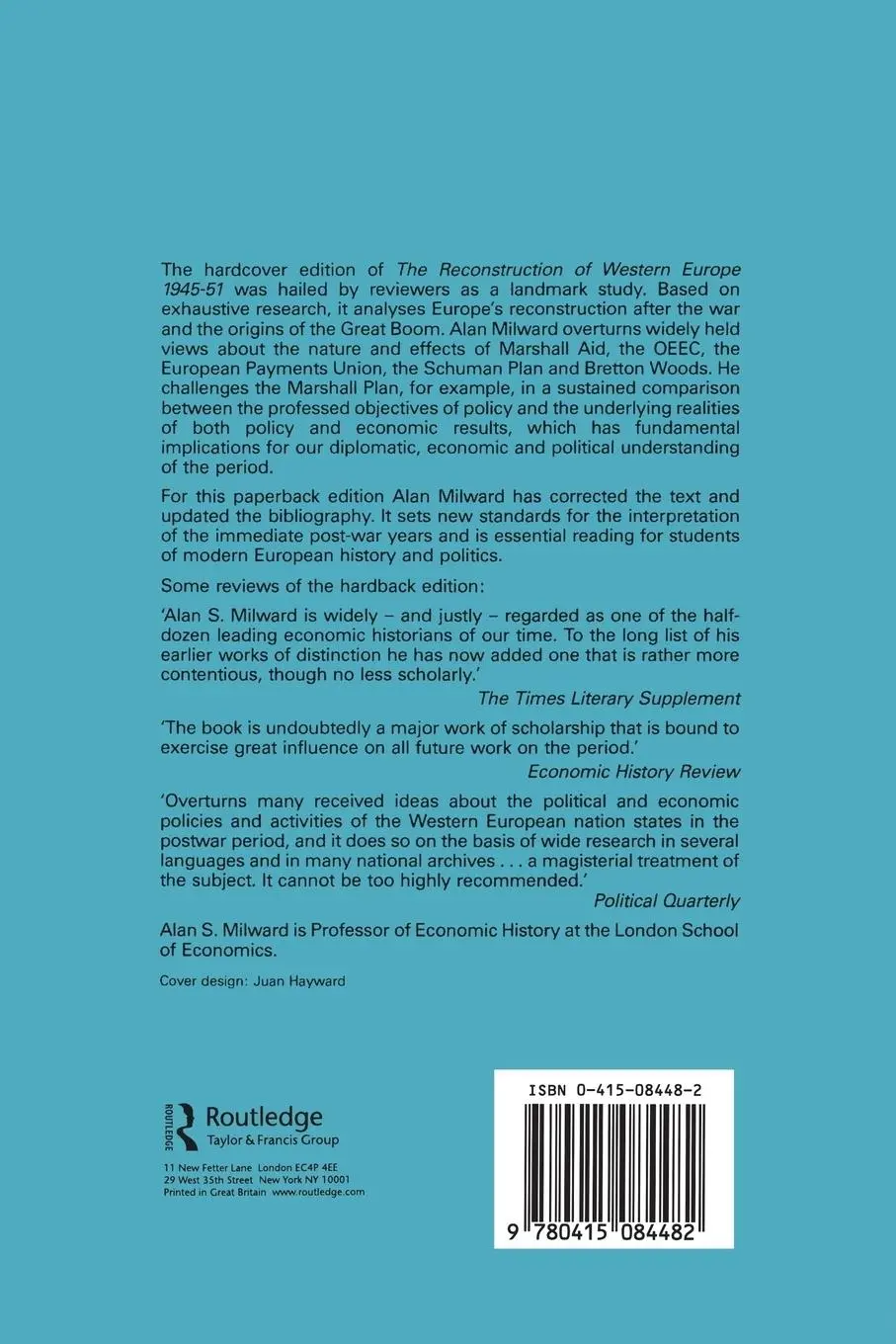 Rückseite: 9780415084482 | The Reconstruction of Western Europe, 1945-51 | Alan S. Milward | Buch