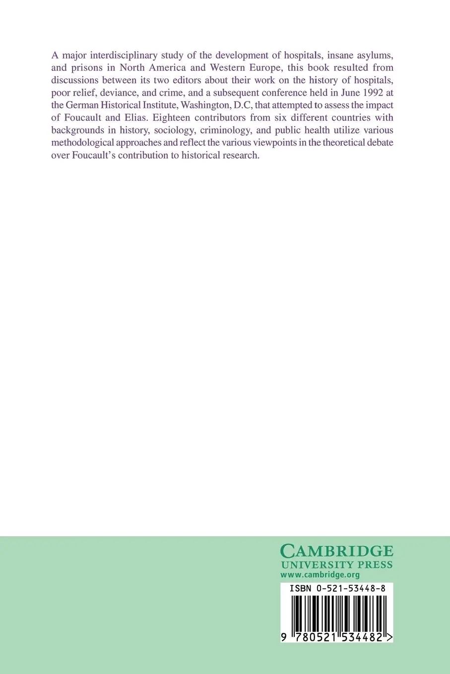 Rückseite: 9780521534482 | Institutions of Confinement | Norbert Finzsch (u. a.) | Taschenbuch
