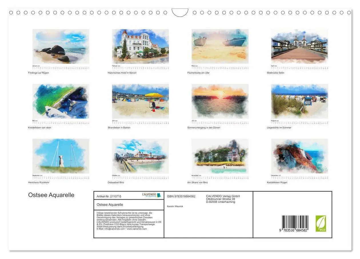 Bild: 9783516684582 | Ostsee Aquarelle (Wandkalender 2026 DIN A3 quer), CALVENDO...